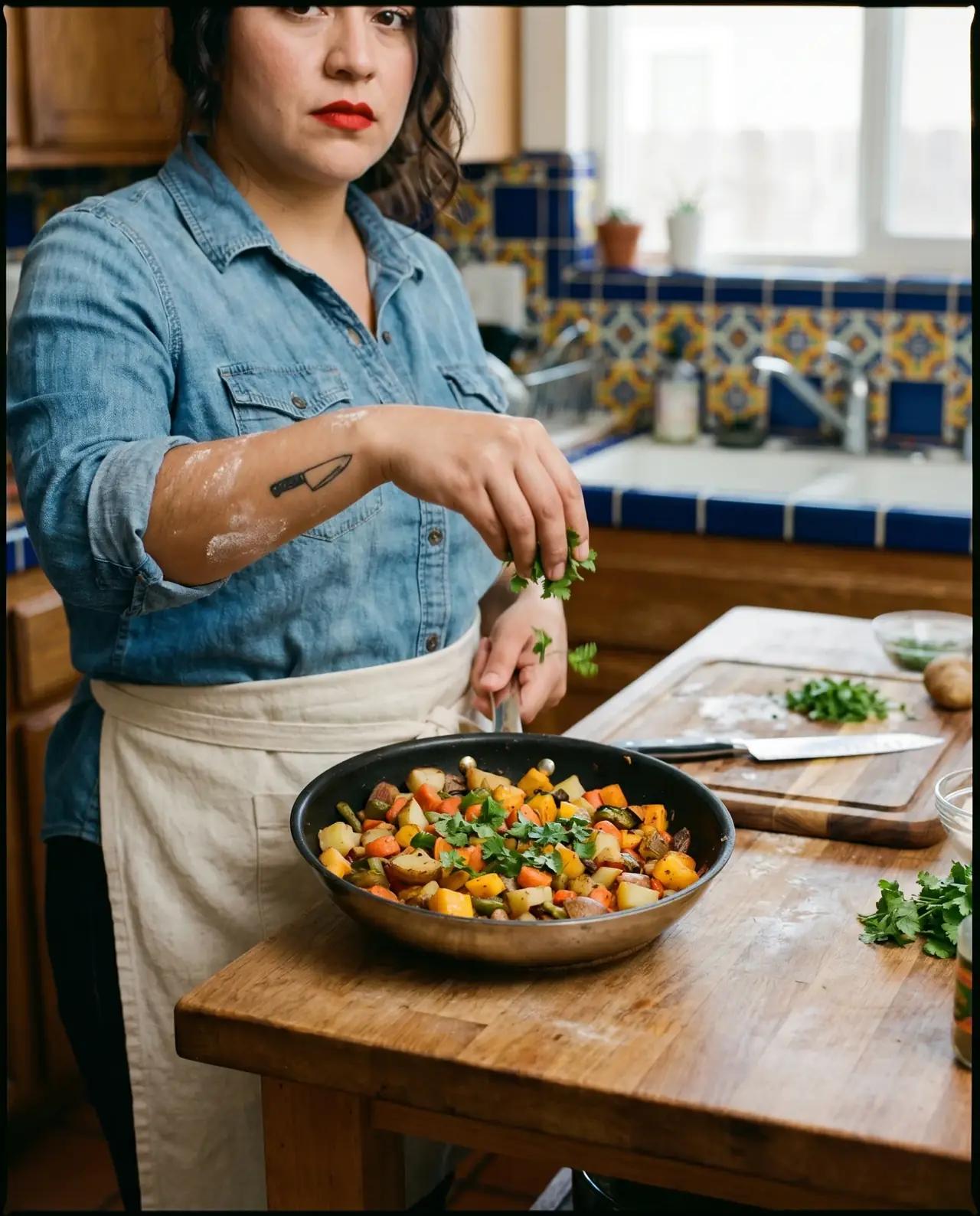 Food & Recipes AI influencer content, Food & Recipes, restaurant reviews. overhead shots, natural kitchen light, step-by-st